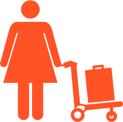woman pushing luggage